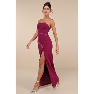 Lulus Elevated Sparkle Magenta Rhinestone Strapless Maxi Dress Pink - Size XS